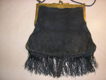 ROARING 20's Art Deco Black SUEDE FLAPPER PURSE