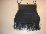 ROARING 20's Art Deco Black SUEDE FLAPPER PURSE
