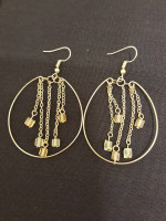 5 Pair Unique Gold Tone Dangle Pierced Earrings