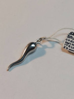 14k White Gold Italian Cornicello Good luck Pendant 30mm in size