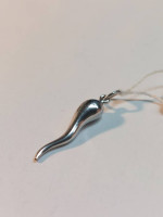 14k White Gold Italian Cornicello Good luck Pendant 30mm in size