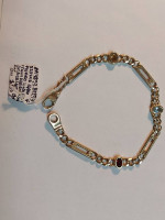 14k Yellow Gold Figaro Links Italy Designer Bracelet 5mm size &7.75"