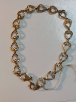 14k Yellow Gold Heart Design Bracelet 8" in Length