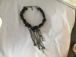 Black and pewter silk necklace
