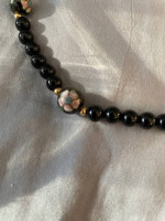 Cloisonné and onyx necklace, 14k clasp