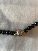 Cloisonné and onyx necklace, 14k clasp