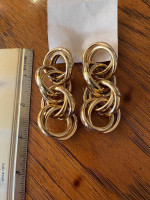 Earrings - Stylish Gold Toned, Teal Fringe, Faux Pearl Floral