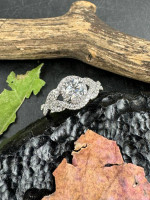 14K White Gold Halo Diamond Engagement Ring 1 Carat Total Weight