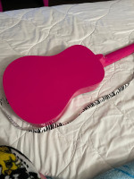Cute Hello Kitty Acoustic Guitar Pink and Black, With Strap, One String Broken