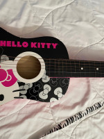 Cute Hello Kitty Acoustic Guitar Pink and Black, With Strap, One String Broken