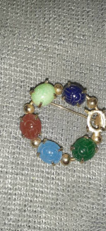 Multi-Colored Hand Carved Jade Scarab Pin