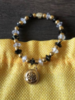 * Rustic Cuff Black/Gold/Clear Bead Bracelet *