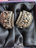 * John Hardy SS & 18k Gold Cutwork Hi-Way Earrings *
