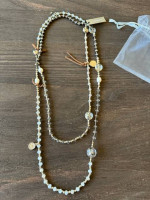 * Crystal Bead Necklace w/Leather Ties * Chico's Boutique