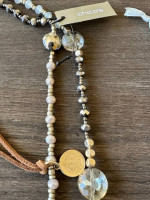 * Crystal Bead Necklace w/Leather Ties * Chico's Boutique
