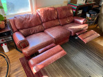 Dark red leather recliner couch/sofa