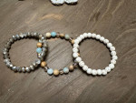 (3) pretty bead stretch bracelets - wood/bead/crystal * new