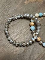 (3) pretty bead stretch bracelets - wood/bead/crystal * new