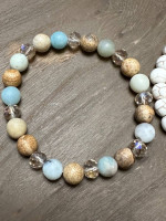 (3) pretty bead stretch bracelets - wood/bead/crystal * new