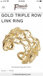 * Goldtone Triple Row Link Ring * adjustable fit - NEW