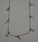 14KT YELLOW GOLD NECKLACE WITH CHARMS ELEPHANT. EYE, FLOWER , HORSESHO