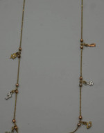 14KT YELLOW GOLD NECKLACE WITH CHARMS ELEPHANT. EYE, FLOWER , HORSESHO