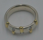 14KT WHITE AND YELLOW GOLD RING 10.6 GR SIZE 8 W 4 DIAMONDS 0.33PTS