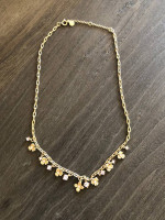 Cute Spring Necklace! Gold Floral and Pink Crystal Necklace from LOFT