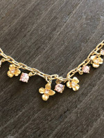 Cute Spring Necklace! Gold Floral and Pink Crystal Necklace from LOFT