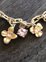 Cute Spring Necklace! Gold Floral and Pink Crystal Necklace from LOFT