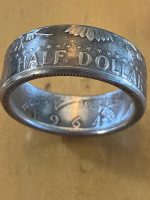 1964 90% silver half dollar made into a coin ring size 11.5