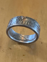 1964 90% silver half dollar made into a coin ring size 11.5