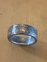 1964 90% silver half dollar made into a coin ring size 11.5