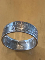 1964 90% silver half dollar made into a coin ring size 11.5