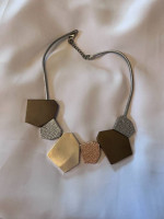 Brand New Silver, Bronze and Copper Shaped Necklace.
