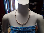 Handmade Light Pink Cultured Freshwater Pearls &Metal Flowers Necklace