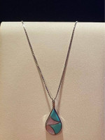 Zuni Inlay Teardrop Pendant with 24" Sterling Silver Box Necklace