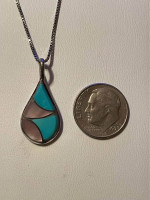 Zuni Inlay Teardrop Pendant with 24" Sterling Silver Box Necklace