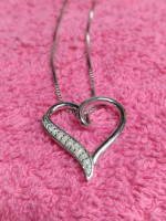 Sterling&Diamonds Heart Necklacs&Sterling &Diamonds Love Knot Earrings