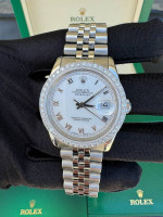 Rolex Datejust 36mm white Roman dial white gold diamond bezel 16220