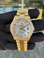 Rolex Day-Date 36 36mm President mop ruby dial diamond bezel 18238