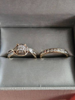Diamond Engagement Ring with Diamond Wedding Ring 10K