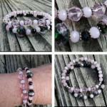 New OOAK Bracelets Stack Pink & Black Rose Inside Bead Silver Metal