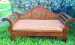 Available, Stunning Spanish Revival rattan vintage solid wodd sofa lov