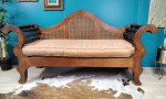 Available, Stunning Spanish Revival rattan vintage solid wodd sofa lov