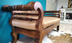 Available, Stunning Spanish Revival rattan vintage solid wodd sofa lov