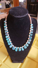 Turquoise & coral necklace 17 inches