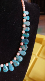 Turquoise & coral necklace 17 inches