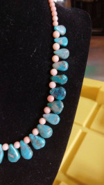 Turquoise & coral necklace 17 inches