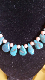 Turquoise & coral necklace 17 inches